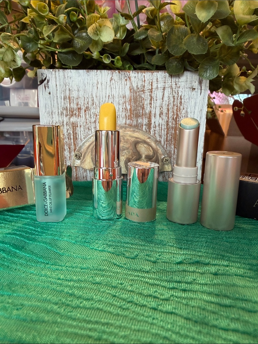 Dolce & Gabbana Yellow Lip Treatment, DG Mint Oil Plumper & Armani Prisma Flash